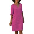 thumbnail image 2 of 2025 et Robe Décontractée en Lin à Manches Courtes pour Femmes Vacances Semi-Décontractée Femmes Robes pour Femmes Robe Mini à Col en V Robe de Bureau avec Poches Couleur Unie Femmes, 2 of 7