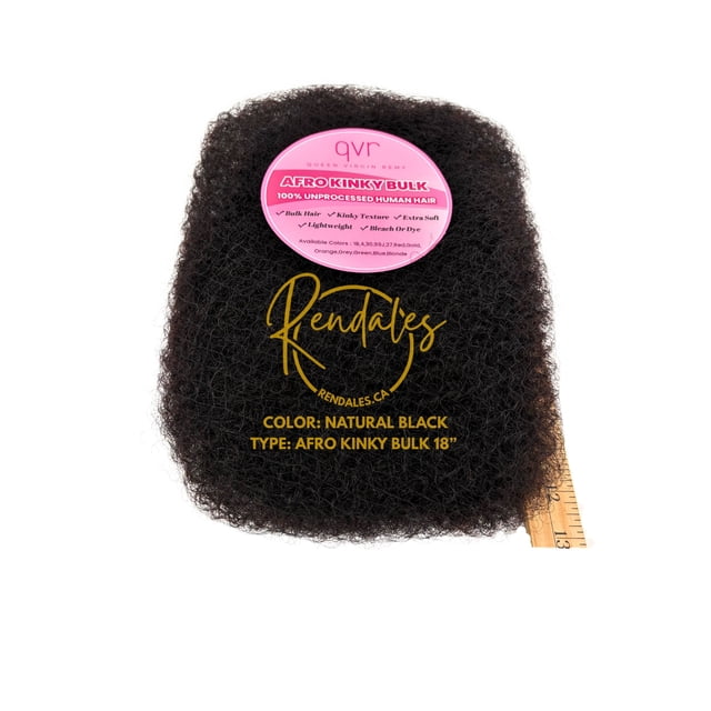 QVR Afro Kinky Bulk Human Hair, Hair Extensions for braiding Dreadlock, Micro Locs, Human Hair, 16 - 18”, 50g