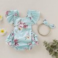 thumbnail image 1 of Baby Girls Floral Rompers Set Flare Sleeve Jumpsuit With Headband Summer, 1 of 6