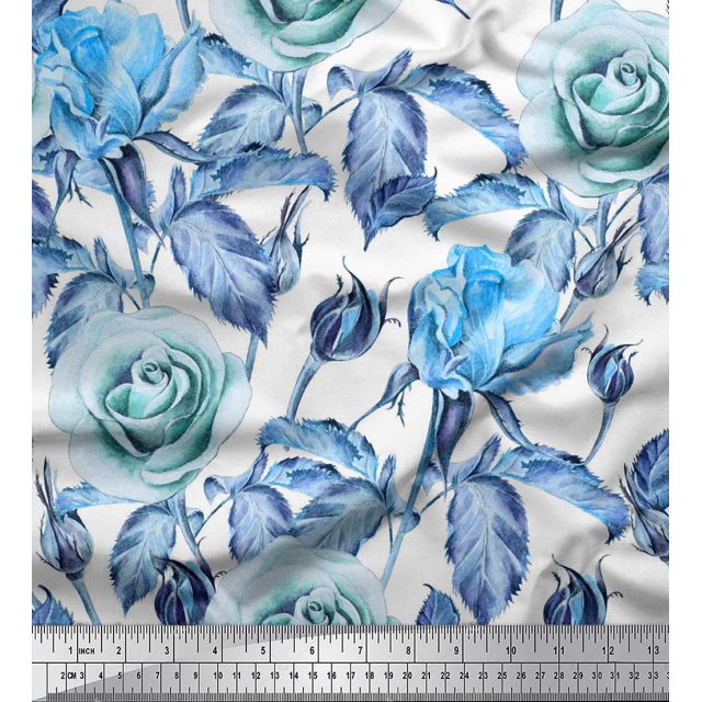 Soimoi Georgette Viscose Fabric Leaves & Rose Flower Decor Fabric Printed Yard 42 Inch Wide