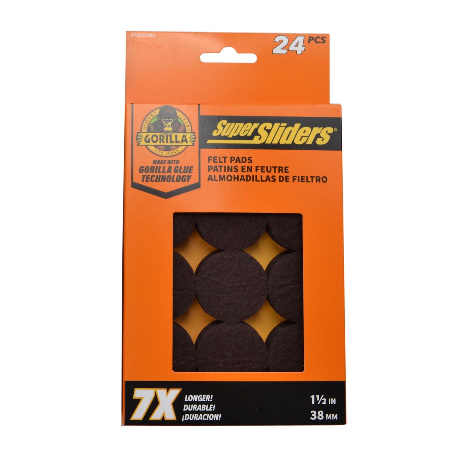 Super Sliders With Gorilla Glue 1.5" Round Felt Pads Brown 24pc