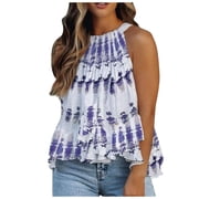 CHUANK Women Summer Blouses Halter Neck Tank Tops Floral Sleeveless Shirt Pleated Casual Camisole Chiffon T-Shirt Tops Blouses