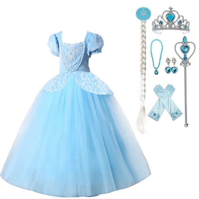 HAWEE Filles Bleu Princess Costume Classique de Luxe Robe de Fête Déguisement