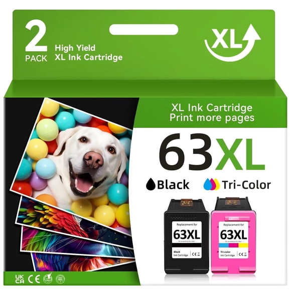 63XL Printer Ink for HP 63XL Ink Cartridges Combo Pack Black and Color Replacement for HP Ink 63 Fit for Officejet 3830 4650 5255 5258 Envy 4520 3634 Deskjet 1112 2132 3630 Print