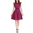 thumbnail image 1 of INSPIRE CHIC Robe-Chemise pour Femme Manches Cap Pointes Col à Pointes Taille à Nouer Boutons Mi-Longues Fuchsia S, 1 of 6