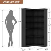 GloryStar 72" L-Shaped 5-Tier Corner Bookshelf, Wood Bookcase with Anti-Tip Safety for Living Room & Office, Easy Assembly Half-Back Storage Shelf