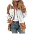 thumbnail image 2 of EGNMCR Womens Winter Fuzzy Fleece Jacket Hooded Drawstring Color Block Patchwork Cardigan Zipper Pullover Coats Outerwear with Pockets, 2 of 5