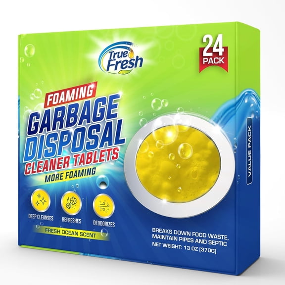 True Fresh Foaming Garbage Disposal Cleaner and Deodorizer 24 Pack Disposer Cleaner Tablets - Fresh Ocean Scent