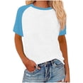 thumbnail image 1 of Womens Summer Raglan T-Shirts Color Block Plus Size Baseball Tees Casual Short Sleeve Loose Pullover Blue, 3XL, 1 of 5