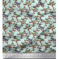 thumbnail image 1 of Soimoi Modal Satin Fabric Leaves,Red Berries & Parrot Bird Decor Fabric Printed Yard 42 Inch Wide, 1 of 1