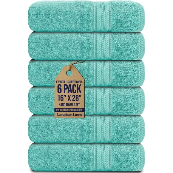 Canadian Linen Serviettes à Main Everest de Luxe, 16”x28”, Lot de 6, Ensemble de Serviettes pour Doigts en Coton Léger à Séchage Rapide, Doux et Absorbant pour la Maison, Motel, Gym Aqua Sarcelle