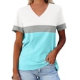 thumbnail image 2 of Yuyuzo T-Shirts pour Femmes Manches Courtes Décontractés Col en V Tops d'Été Color Block Tees Amples, 2 of 4
