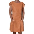 thumbnail image 4 of LOVZFMLL Women's New Solid Button Double Pocket Contrast Round Neck Dress Orange 2XL, 4 of 8