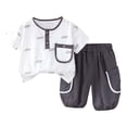 thumbnail image 1 of XDZJLR Toddler Boys Outfits Two Piece Summer Lightweight Short Sleeve with Minimalist Design Sets Grey 12-24 Months, 1 of 6