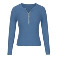 thumbnail image 4 of Qertyioot Hauts d'Hiver pour Femmes Mode Féminine et Décontractée Fermeture Éclair Col Rond Manche Chandail Blouse Uni, 4 of 7