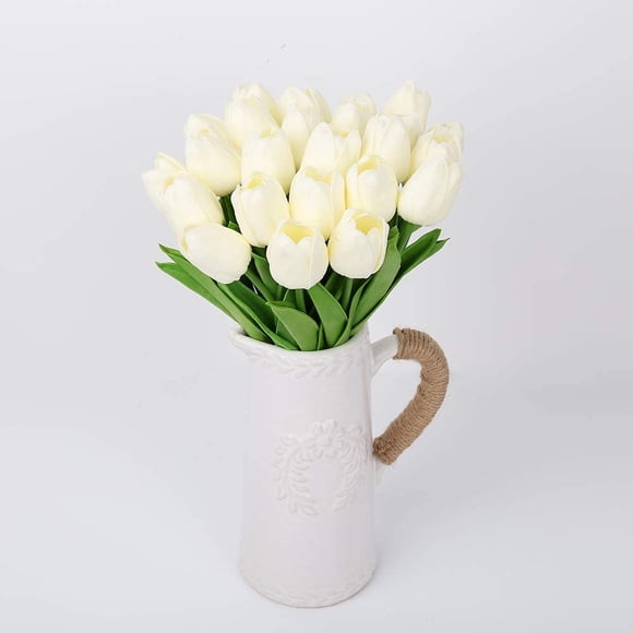 24pcs Artificial Tulips PU Touch Single Stem Fake Flower Bouquet Arrangement for Home Party Wedding Decoration
