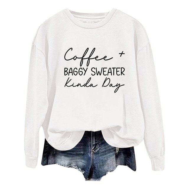 WEAIXIMIUNG Custom Sweatshirt Ladies Fashion Leisure Pure Color Loose Long Sleeved Printed Letters Round Collar