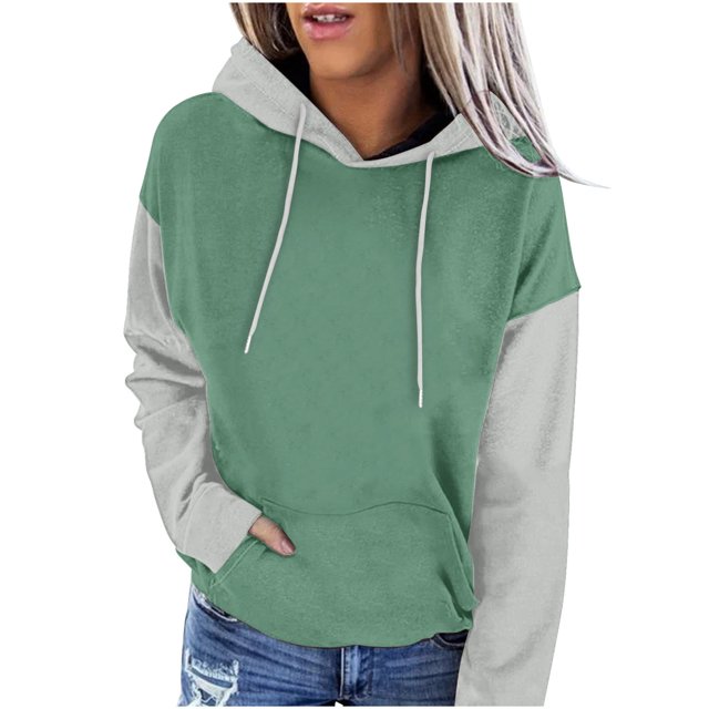 MeetoTime Hoodie à Blocs de Couleur pour Femmes Automne Polaire Manches Longues Col Rond Sweat à Capuche Surdimensionné Pull