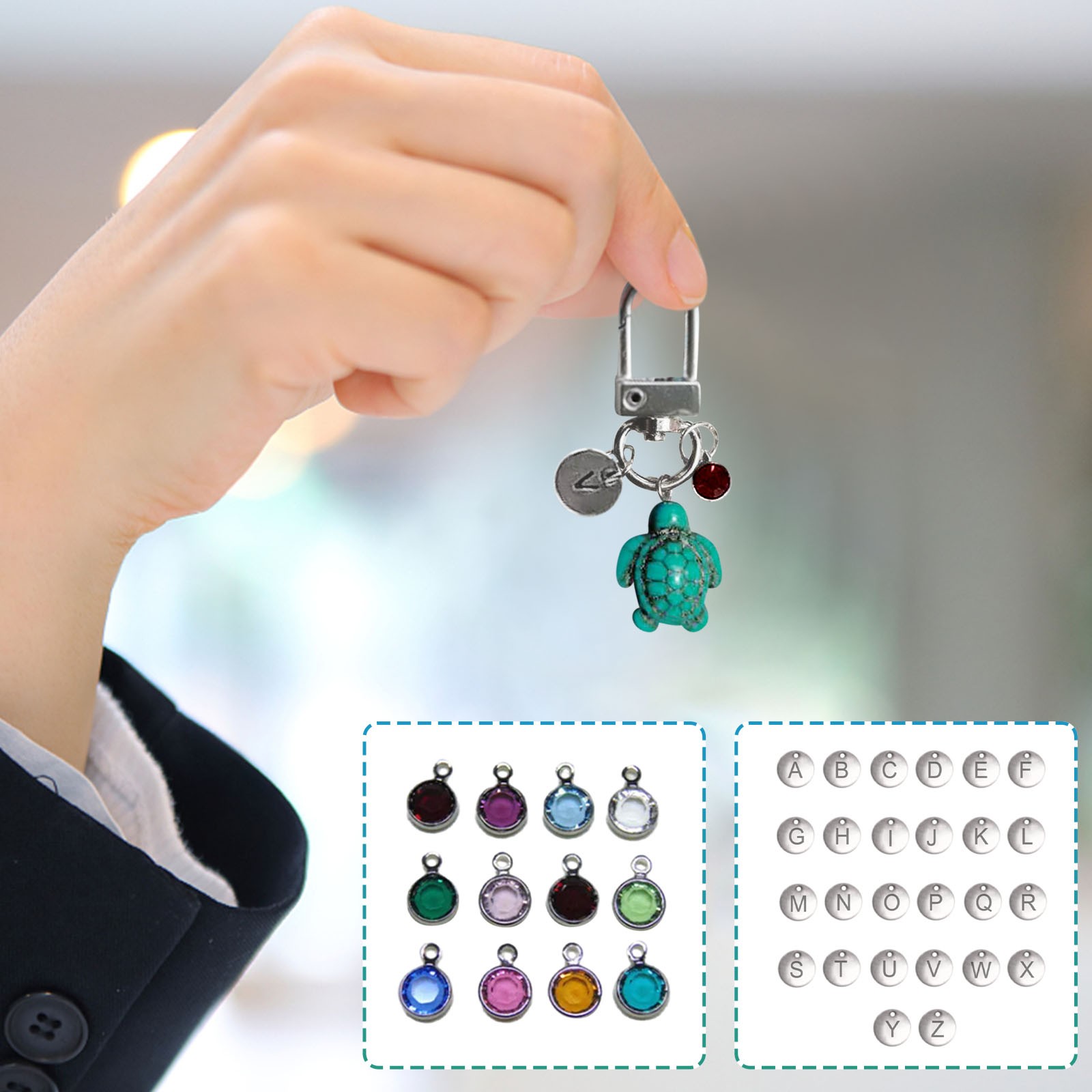 Porte-clés Tortue de Voyage Pendentif Lettre Turquoise Bijoux
