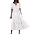 thumbnail image 2 of Lenago Robes d'Été Grande Taille pour Femmes Mode Féminine Col en V Manches Courtes Amples Robe Mi-Mollet Longue Robe de Soirée Plage en Liquidation, 2 of 8