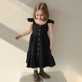 thumbnail image 4 of Robes pour Filles Petite Fille Été Sans Manches Robe Décontractée Enfants Tout-Petit Boutonnée Mode Robe Soleil à Volants Robe Bébé Noir 2 Ans-3 Ans, 4 of 5
