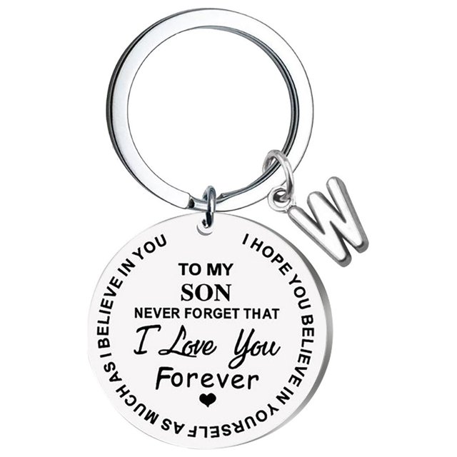 TIMIFIS Key Chain DIY To My SON Stainless Steel Last Name 26 Letter Keychain 2.5cm Valentine'S Day Gift