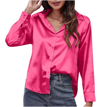 Chemise à Manches Longues pour Femmes Mode Couleur Unie Chemise Satin Imitation Soie Vintage Chemise à Manches Longues pour Femmes