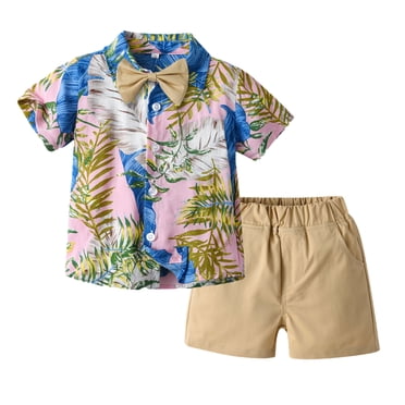 Boys Flower Shirt Summer Holiday Beach Style Short Sleeve Flower Shirt Casual Pants Childrens Suit