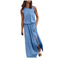 thumbnail image 5 of MesaSe Femmes Casual Robe Robe d'Été pour les Femmes Cou Sans Manches Maxi Robes de Fourche de Couleur Unie Ouverture Robe Femmes Vêtements L AG, 5 of 5