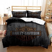 LAICAIW 3D Harley Davidson Bedding Sets Duvet Cover Sets with 2 Pillowcases Twin Size Coverlet, Duvet Cover,Pillowcase(no Comforter Inside) (Black, King:90inchX104inch)