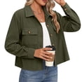 thumbnail image 2 of Timegard Button down Shirts for Women Cropped Long Sleeve Jackets Fall Solid Color Casual Loose Tops, 2 of 7