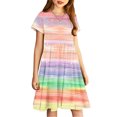 thumbnail image 3 of Robe Fille Été Patineuse Robe T-Shirt Teinture sur Nœuds Décontractée à Manches Courtes Robe Fluide pour Enfants 4-14 Ans, 3 of 6