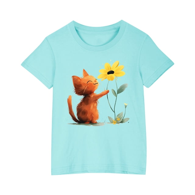 RXIRUCGD 2025 Vêtements d'Été pour Enfants T-shirt Imprimé Mode Mignon Col Rond Manches Courtes