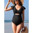 thumbnail image 3 of Ruffled V Neck 1 Piece Swimsuit for Maternity Tie Back Bath Suit Ribbed Cut Out Swimwear, 3 of 8