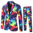 thumbnail image 1 of XZNGL Men Casual Single Button Printed Long Sleeve Coat Trousers Two Piece Suit, 1 of 9
