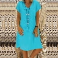 thumbnail image 2 of EQWLJWE Robes d'Été pour Femmes Mode Femmes Ample Col en V Été Uni Manches Courtes Coton Robe Ligne A Robes pour Femmes Grande Taille, 2 of 5