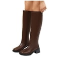 thumbnail image 1 of Rokment Womens Knee High Boots Fall Winter Trendy Leather Square Toe Chunky Mid Heel Motorcycle Riding Dress Tall Boots with Back Zipper, 1 of 8