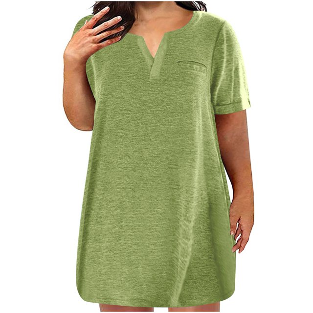 Penkiiy Robes Grande Taille pour Femmes aux Formes Robe Ample Dames Robe d'Été de Détente Aguichant Petite Col en V Manches Courtes Robe Décontractée 3TG Vert Menthe