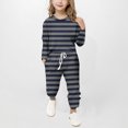 thumbnail image 2 of Plebaso Ensemble 2 Pcs Garçons Filles Tenues Rayées Manches Longues Col Rond Hauts Joggeurs Vêtements Décontractés Enfants, 2 of 5