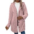 thumbnail image 1 of KIHOUT Womens Winter Long Sleeve Solid Fuzzy Fleece Open Front Button Hooded Cardigans Jacket Coats Outerwear, 1 of 9