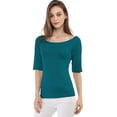 thumbnail image 1 of INSPIRE CHIC T-Shirt Ajusté à Manches Mi-Longues à Encolure Dégagée pour Superposition pour Femmes, 1 of 6