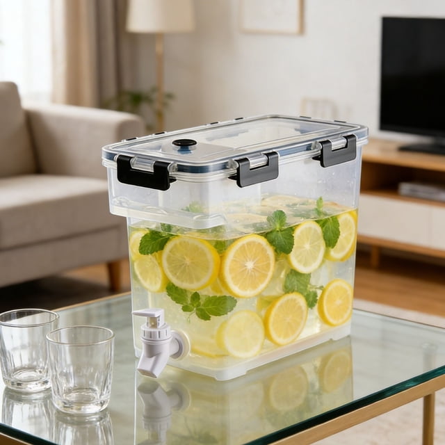 ZZkhGO Large Capacity Beverage Dispenser with Spigot, Food Grade Cold Water Pitcher with Built-in Filter, Airtight Drink Dispenser for Refrigerator Side Door