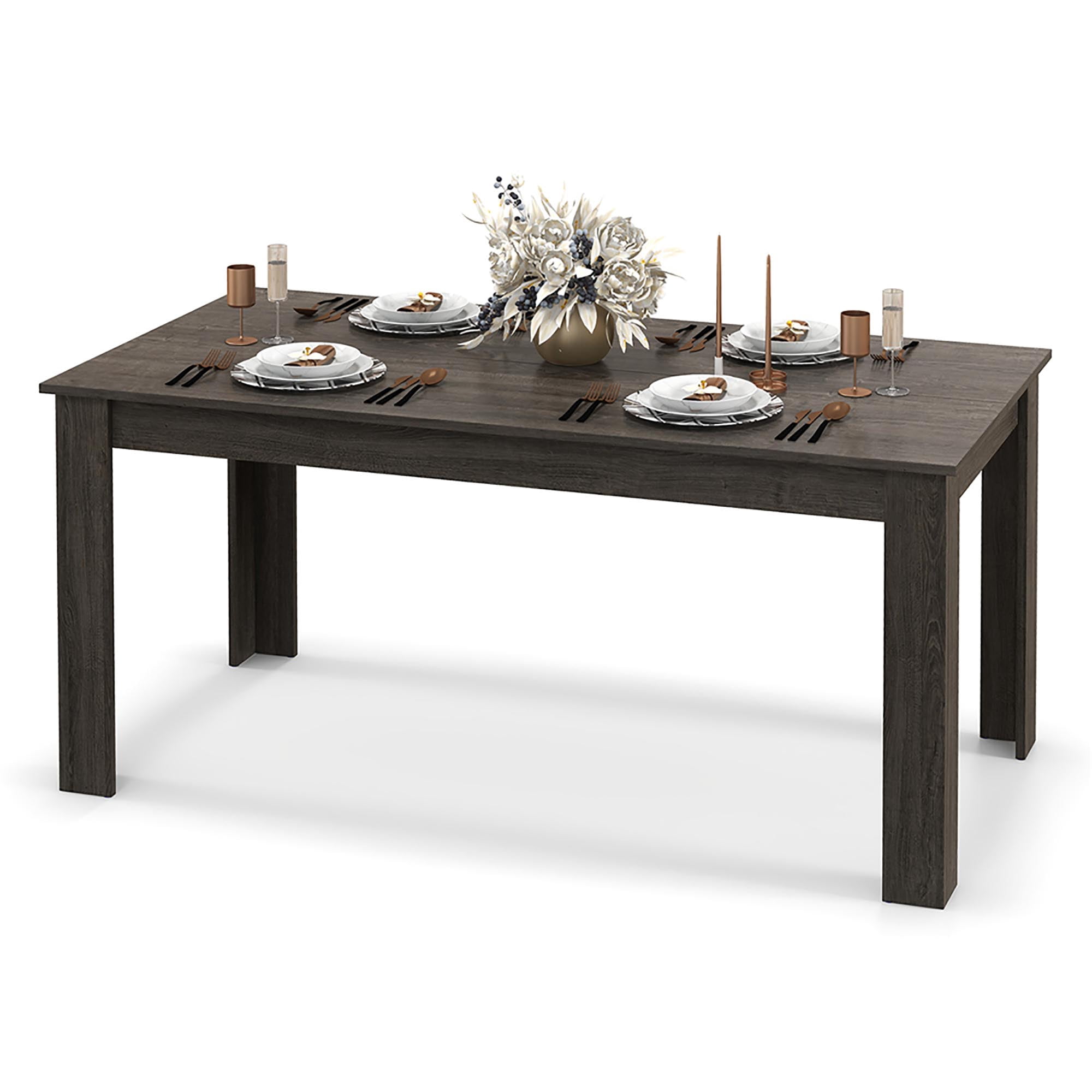 Gymax Dining Table for 4-6 People 63-inch Kitchen Table w/ L-shaped Legs