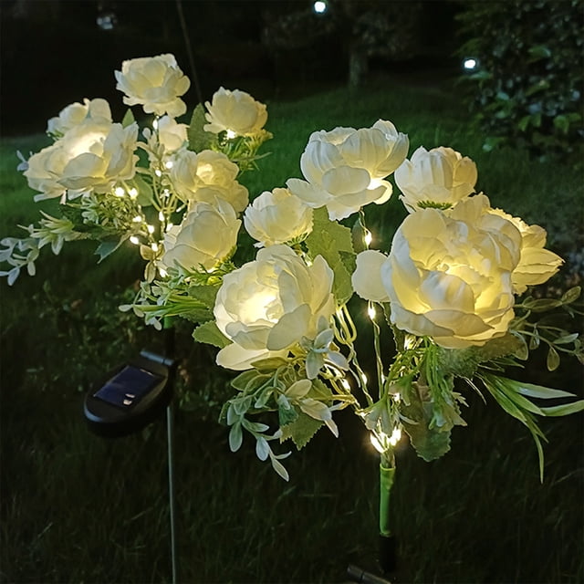 PEONAVET Plastics Floor Lamp Outdoor Solar Peony Flower Lantern 7 Heads LED Simulation Flower Waterproof Lights For Garden Decoration In Paths Yards And Terraces
