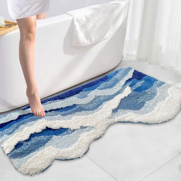 SiliPacks Tapis de Bain Thème Plage Côtière Bleu Mignon, Tapis de Bain Antidérapants Lavables pour Salle de Bain Chambre Cuisine Décor (20 Pouces X 47.2 Pouces)