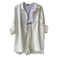 thumbnail image 2 of Fgnfyis Ensemble Décontracté 2 Pcs pour Femmes, Chemise à Manches Longues Col Rond Taille Haute avec Cordon de Serrage, Shorts, Blanc P, 2 of 5