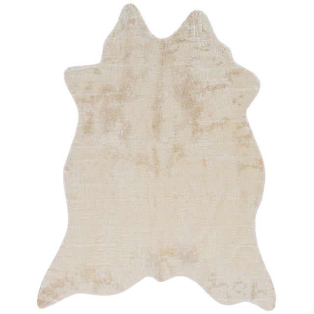 Tapis en Fausse Peau de Vache, Ivoire, en Forme de Peau de Vache Naturelle avec un Contour Irrégulier, avec une Courte pile de polyester Semblable à des Poils sur un envers en Faux Suède dans des Tons Ivoire et Crème, Idéal pour les Intérieurs Modernes, Bohèmes Ou de Ferme et Facile à Nettoyer.