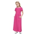 thumbnail image 1 of biudgviw Robe Maxi pour Filles à Manches Courtes, Col Ras du Cou, Couleur Unie, Robe Trapèze Décontractée, Robe d'Été Longue avec Poches, 1 of 6