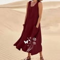 thumbnail image 2 of BiZtdJrK Robes Rouges pour Femmes Été Coton Lin Robe d'Été Grande Taille Sans Manches Fluide Robe Maxi Mode Bohème Graphique Robe Débardeur de Plage avec Poches TG, 2 of 6