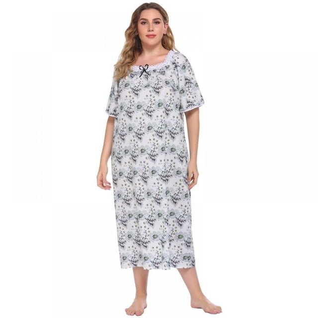 Chemise de Nuit Longue à Imprimé pour Femmes Grande Taille, Printemps et Automne, TG à 10TG